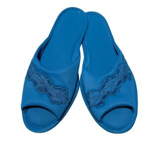 Vanity Fair Vintage Slippers Blue  Large (8-9) Floral Vintage